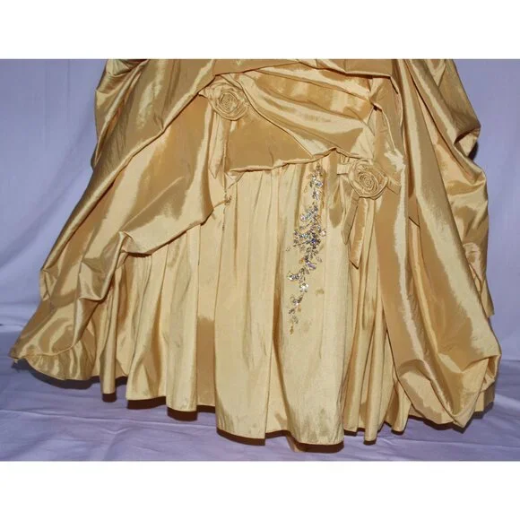 MayQueen #607 Taffeta Prom or Ball Gown With Pickups in Skirt-Size 10-GOLD-NWT - Picture 6 of 8